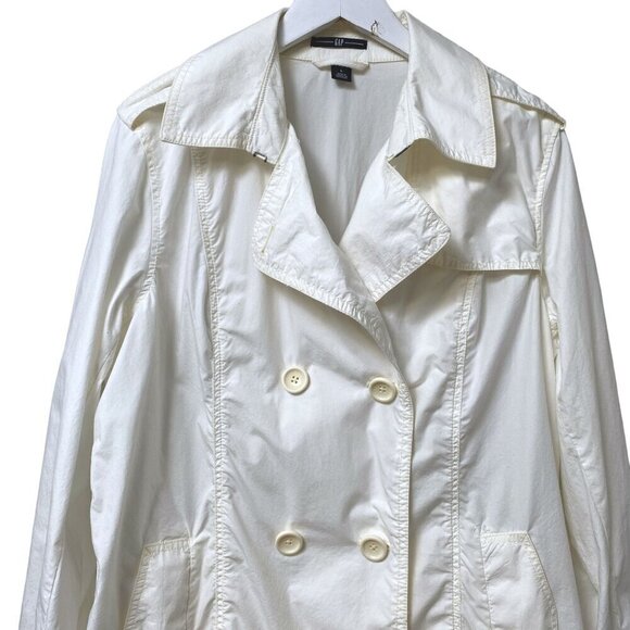 Gap Trenchcoat Size Large Ivory Cream Light Womens Jacket Pea Coat -Imperfect - Picture 2 of 11